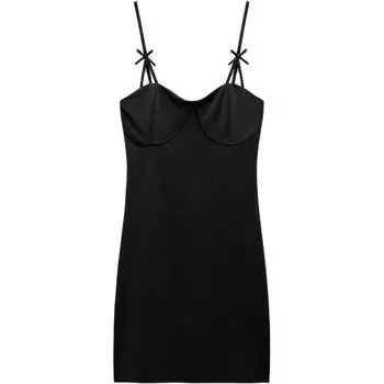 Zara Solid Color Simple Pullover Short Camisole Dress Women dresses Black 3641804-800 M