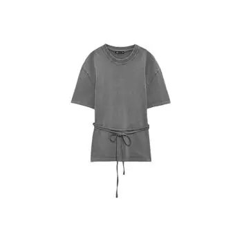 ZARA Solid Color Simple Round Neck Pullover Short Sleeve T-Shirt Women Tops Gray 04424451802-33 L