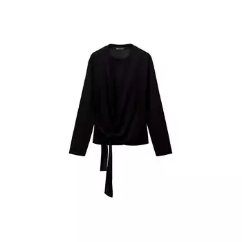 Zara Solid Color Simple Round Neck Ribbed Knit Sweater Women sweater Black 2298636-800 S
