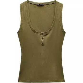 Zara Solid Color Simple U-Neck Sleeveless Pullover Vest Women tops Green 5039634-505 L