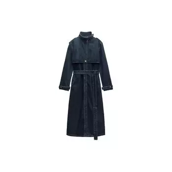 Zara Solid Color Single Breasted Casual Denim Long Sleeve Trench Coat Women outerwear Blue 3607271-401 XS