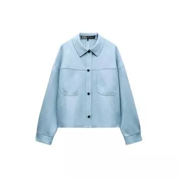 Zara Solid Color Single-Breasted Long Sleeve Jacket Women jackets Sky-Blue 4968024-403 L