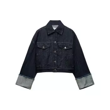 Zara Solid Color Single-Breasted Long Sleeve Denim Jacket Women jackets Blue 9632255-407 M