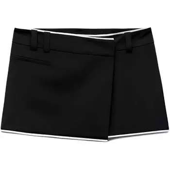 Zara Solid Color Spliced Double-Breasted Mid-Waist Casual Short Skirt Women skirts Black 2593870-800 M