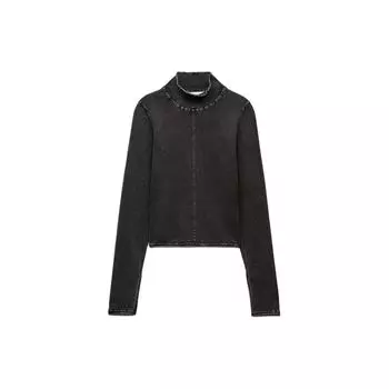 Zara Solid Color Stand Collar Comfortable Long Sleeve Casual Knit Sweater Women sweater Dark-Gray-Brown 3646100-832 L