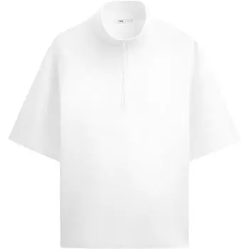 Zara Solid Color Stand Collar Pullover Short Sleeve Sweatshirt Men sweatshirt Faded-White 2795310-251 XL