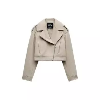 Zara Solid Color Suit Collar Zipper Short Sleeve Jacket Women jackets Light-Brown-Yellow 1255710-708 L
