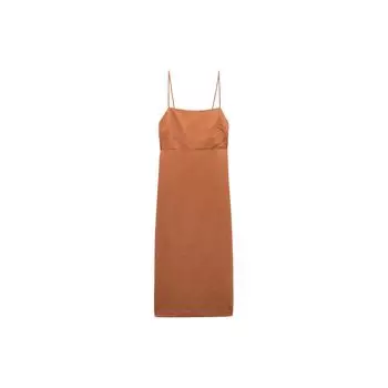 Zara Solid Color Sweet Linen Slip Dress Women dresses Orange 4786297 615 M