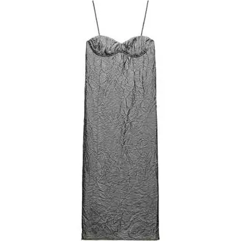 Zara Solid Color Textured Backless Simple Midi Slip Dress Women Dresses Gray 8700518-802 S