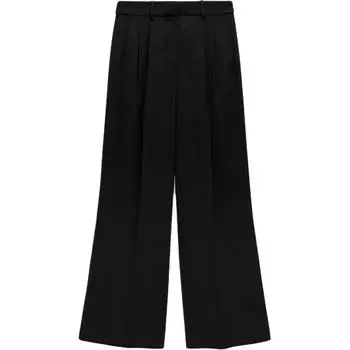 Zara Solid Color Unisex Pleated Straight Leg Casual Pants Women bottoms Black 2731043-800 S