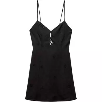Zara Solid Color V-Neck Backless Slip Dress Women dresses Black 0881372-800 M