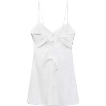 Zara Solid Color V-Neck Backless Slip Dress Women dresses White 0881372-251 L
