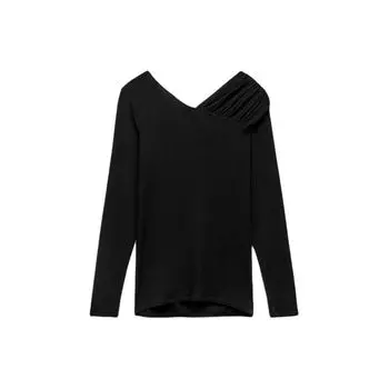 Zara Solid Color V-Neck Ruched Long Sleeve T-Shirt Women tops Black 5644314 800 M