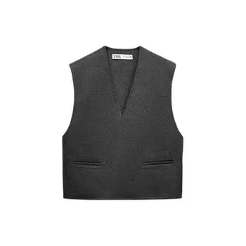 Zara Solid Color V-Neck Versatile Casual Vest Women vests Coal-Gray 7522254-801 M