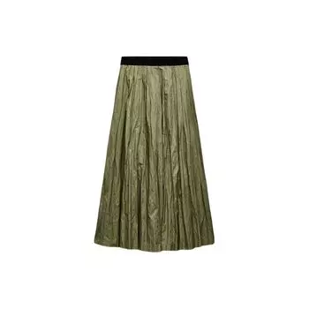 Zara Solid Color Versatile Comfortable Casual Long Skirt Women skirts Green 2408620-500 XS