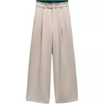 Zara Solid Color Versatile Loose Wide Leg High Waist Casual Pants Women bottoms Brown 1255404-704 L