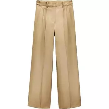 Zara Solid Color Versatile Pleated Straight Leg Casual Pants Women bottoms Beige 7149043-710 S