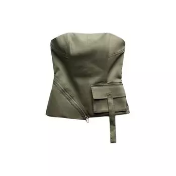 Zara Solid Color Versatile Sleeveless Tube Top Women tops Khaki 4661025-505 L
