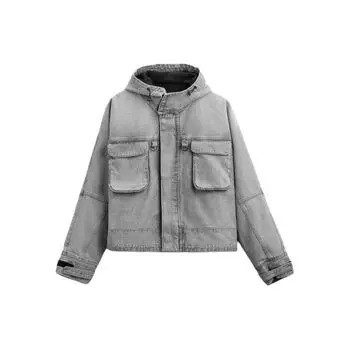 Zara Solid Color Zipper Vintage Barn Style American Retro Work Jacket Men Jacket Light-Gray 1538428-811 XL