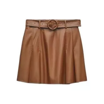 Zara Solid High-Waisted Casual Skirt Women skirts Whiskey 3046246-776 XS