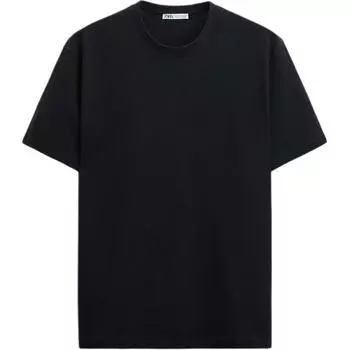 Zara Solid Slim Fit Crew Neck Short Sleeve T-Shirt Men tops Black 1887470-800 XL