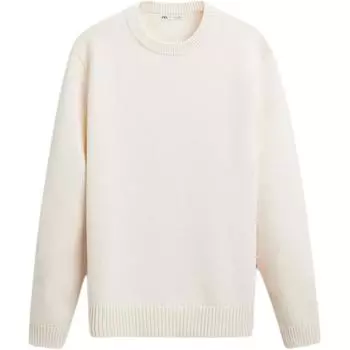 Zara Solid Texture Commuter Pullover Long Sleeve Knit Sweater Men sweater Off-White 2893411-251 L