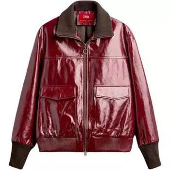 Zara Сотрудничество с Гарри Ламбертом, осень-зима 24, контрастный цвет, ребристый воротник, глянцевая кожаная куртка, унисекс, куртка 05479800-609 M