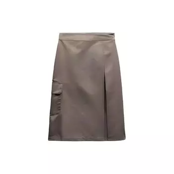 Zara Ss24 Год Дракона Ограниченный выпуск однотонная универсальная повседневная юбка миди с высокой талией женские юбки коричневого цвета 04391901737-36 M