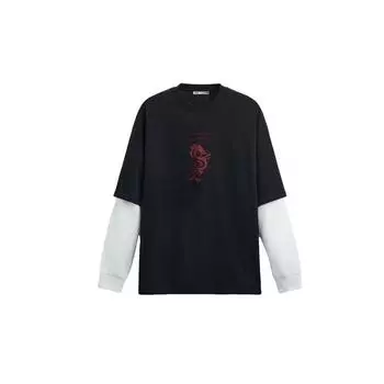 Zara Ss24 Year Of The Dragon Limited Edition Color Block Faux Two-Piece Round Neck Pullover Long Sleeve T-Shirt Men Tops Gray 0722408-922 XL