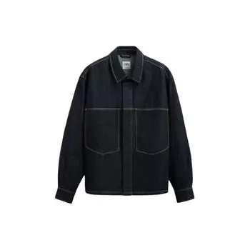 Zara Ss24 Year Of The Dragon Limited Edition Pocket Design Single-Breasted Square Neck Denim Long Sleeve Shirt Men shirts Blue 7627408-400 L