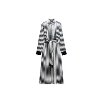 Zara Striped Single-Breasted Shirt Dress Women Dresses Nude Sea-Blue 2783816-066 S