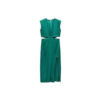 Zara Sweet Solid Color Round Neck Sleeveless Dress Women dresses Duck-Green 8279376-538 M