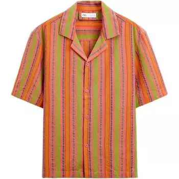 Zara Свободная легкая рубашка в полоску с коротким рукавом в американском стиле, мужские рубашки разных цветов 0881315-330 L