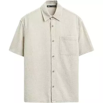 Zara Свободная моющаяся рубашка из чистого хлопка с коротким рукавом, удобные мужские рубашки бежевого цвета 1437330-806 M