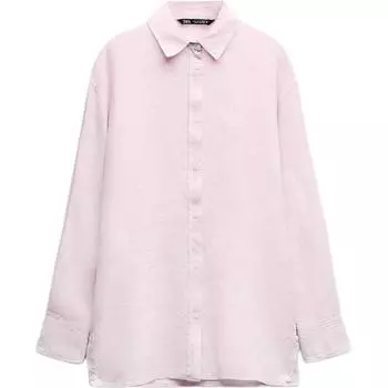 Zara Свободная однотонная повседневная рубашка с длинным рукавом, женские рубашки розового цвета 2338152-620 XL