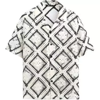 Zara Свободная рубашка-поло с коротким рукавом из жаккарда, мужские рубашки телесного цвета, черного цвета 2688330-070 M