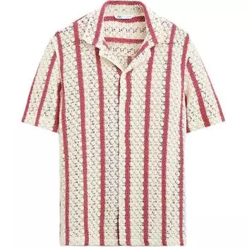 Zara Свободная рубашка с коротким рукавом и полосатым лацканом, мужские рубашки, белые, красные 6085380-061 S