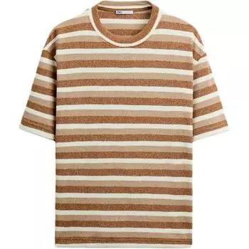 Zara Свободная текстурированная футболка с круглым вырезом и коротким рукавом, мужские топы в полоску 4087323-105 XL