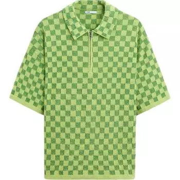 Zara Свободная удобная универсальная простая рубашка поло с коротким рукавом для мужчин, цвет зеленый 5755434-500 M