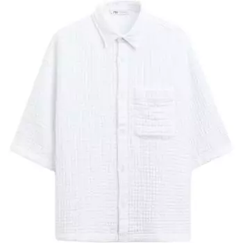 Zara Textured Lapel Casual Short Sleeve Shirt Men shirts White 0975390-250 M