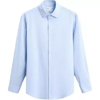 Zara Текстурированная облегающая эластичная рубашка с длинным рукавом и воротником в деловом стиле, мужские рубашки светло-синего цвета 05637545-35 XL