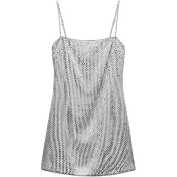 Zara TRF Однотонное укороченное платье-камисоль с отделкой бисером, женские платья, серебристое, 4772303-808 XL