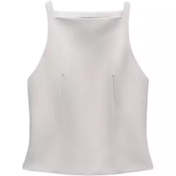 Zara TRF Solid Color Backless Versatile Sleeveless Top Women tops Light-Gray 2891777-811 S