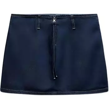 Zara TRF Solid Color Utility Mini Versatile Denim Skirt Women skirts Deep-Indigo 6045042-443 M