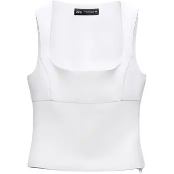 Zara TRF Solid Color Versatile Square Neck Sleeveless Top Women tops White 2745777-250 XS