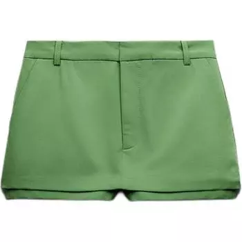 Zara TRF Solid Color Versatile Straight Leg Mid Rise Casual Shorts Women shorts Medium-Green 1255403-527 S