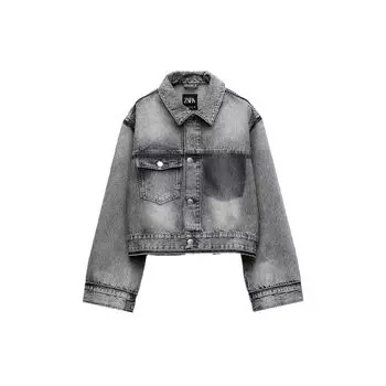 Zara Универсальная однобортная джинсовая куртка с длинным рукавом Женские куртки Светло-серый 6045260-811 XS