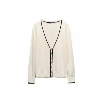 Zara V-образный вырез Повседневный длинный рукав вязаный свитер женские топы Белый 8851029-712 XL