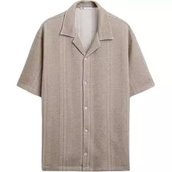 Zara Vintage Loose Striped Jacquard Polo Short Sleeve Shirt Men shirts Black White 3992323-064 M
