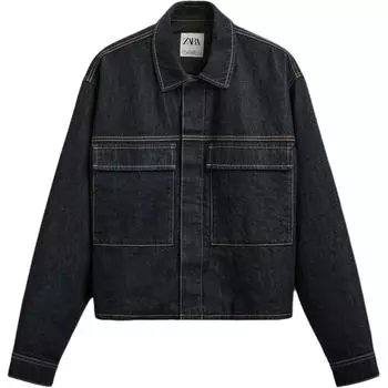 Zara Vintage Pocket Detail Long Sleeve Denim Jacket Men jackets Blue 1472401-400 L